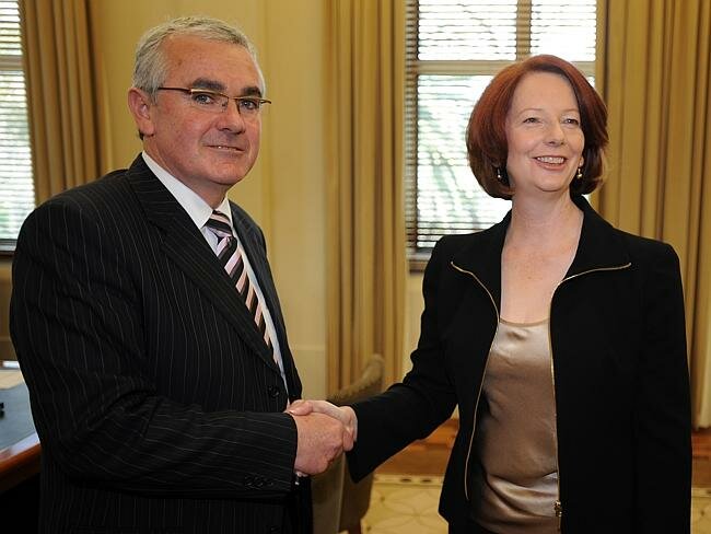 Andrew Wilkie and Julia Gillard in 2010